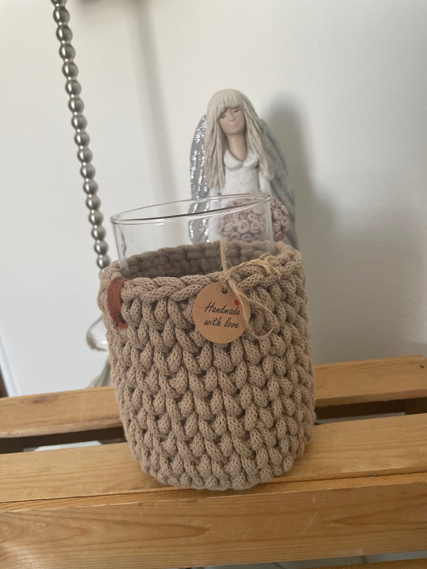 Handmade Crochet Basket – Beige (10.5 × 13 cm)