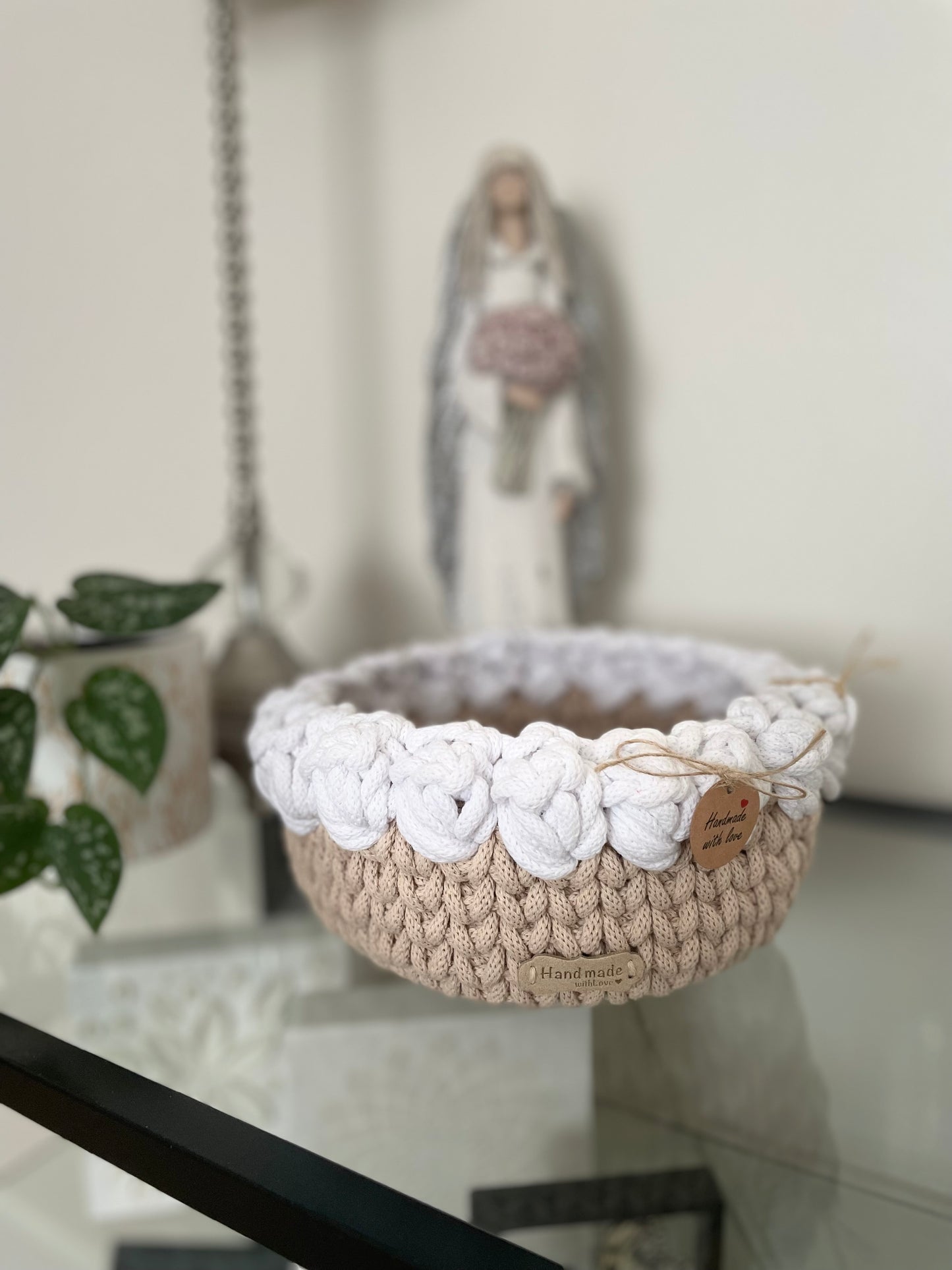 ✨ Two-Tone Basket – Beige & White | Diameter 21 cm, Height 8 cm