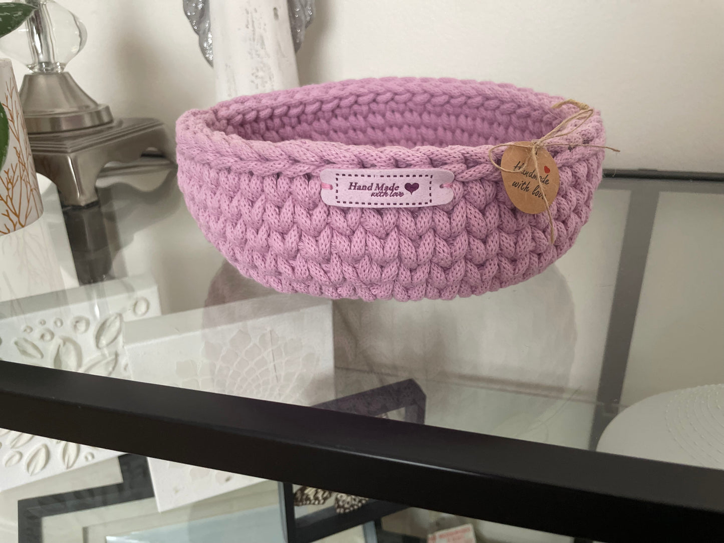 Handmade Crochet Basket – Diameter 21 cm, Height 6 cm