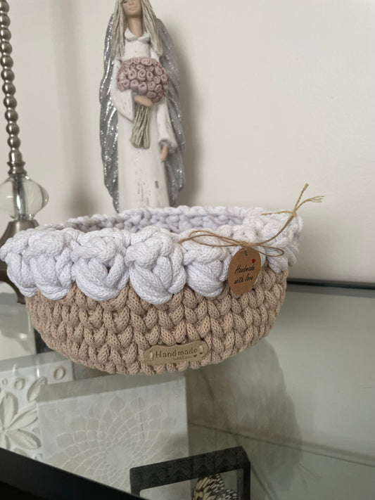 ✨ Two-Tone Basket – Beige & White | Diameter 21 cm, Height 8 cm