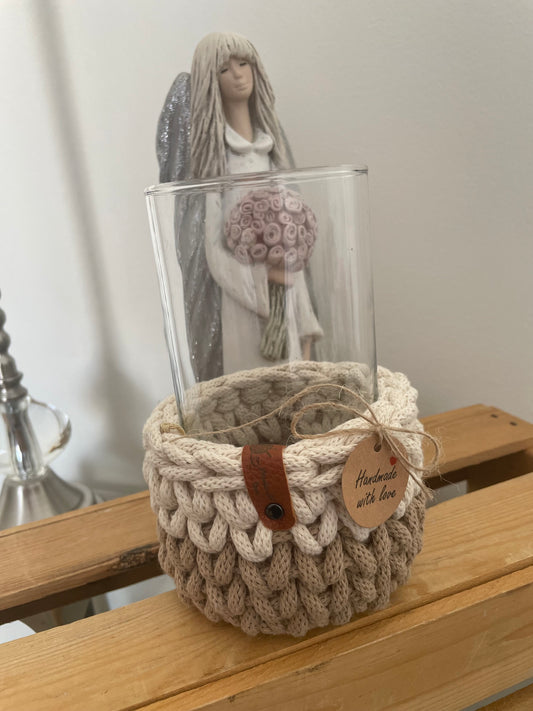 Two-Tone Beige Crochet Basket – 10 cm