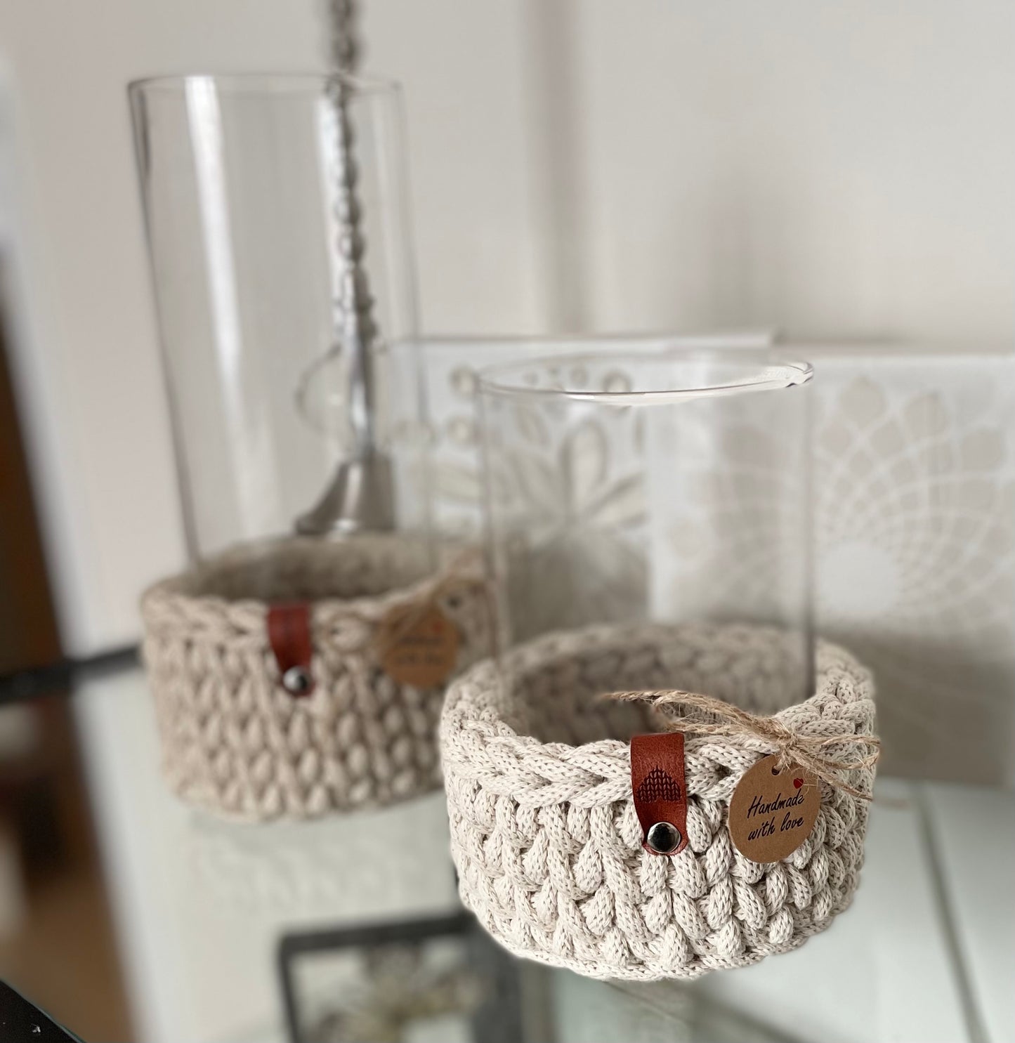 Handmade Crochet Basket – Natural Beige (11 × 8 cm)