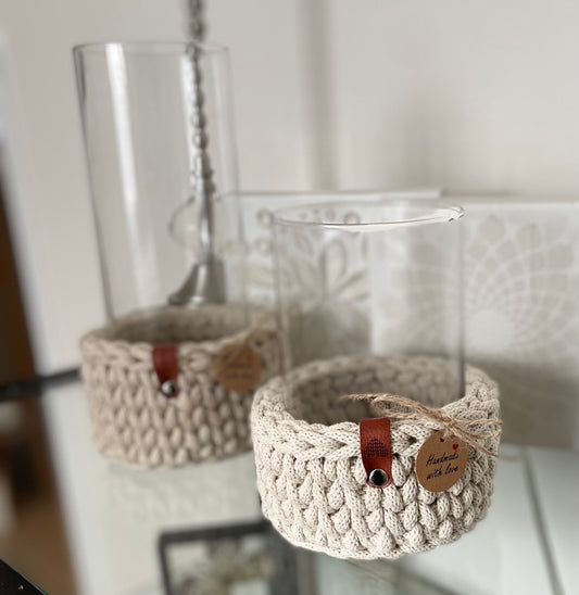 Handmade Crochet Basket – Natural Beige (11 × 8 cm)