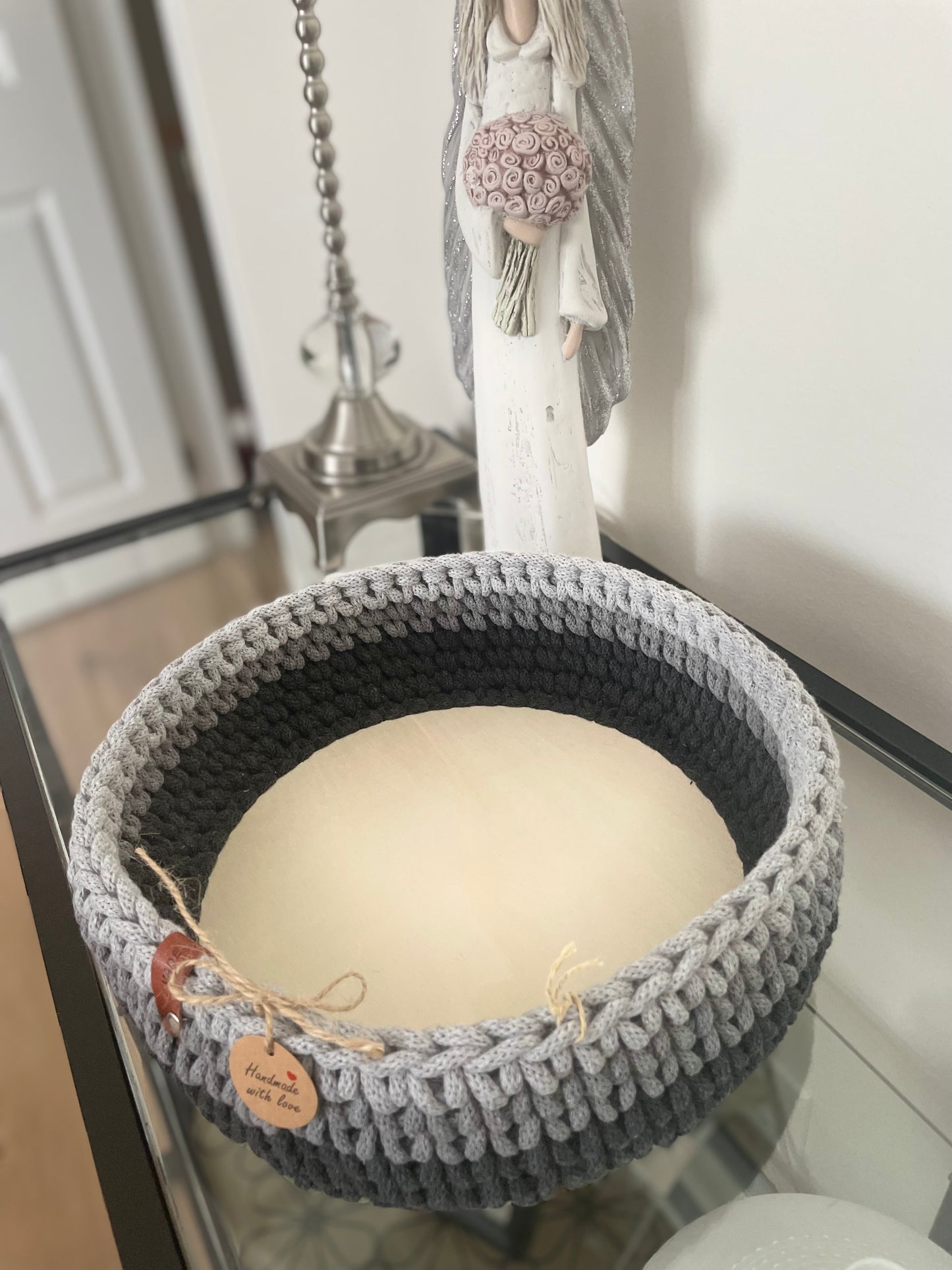 Handmade Cotton Basket – 26 cm (Wooden Base)