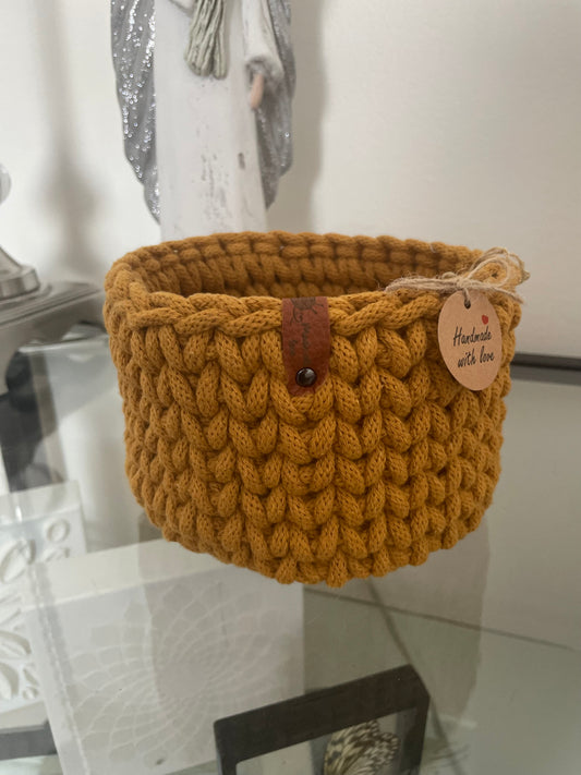 Handmade Crochet Basket – Mustard Yellow (13 cm)