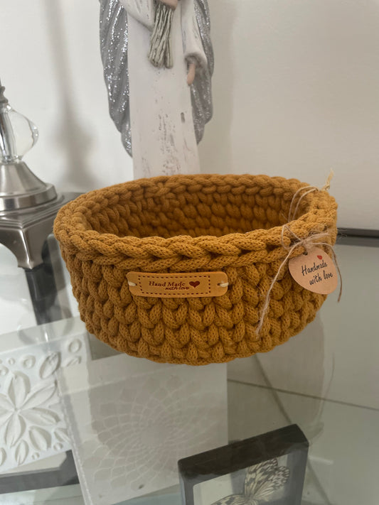 Handmade Crochet Basket – Mustard Yellow (18 cm)