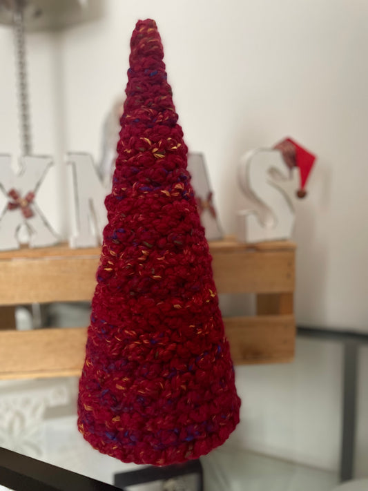 Handmade Crochet Christmas Tree – Red Multicolor (35 cm)