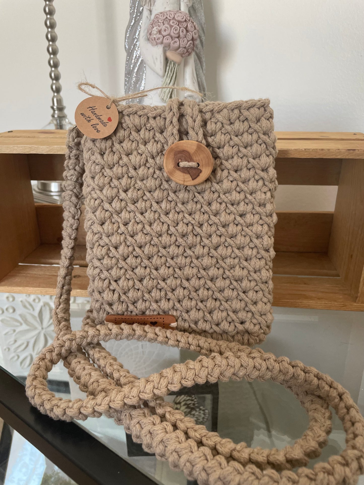Hand-Crocheted Crossbody Phone Pouch – 100% Cotton