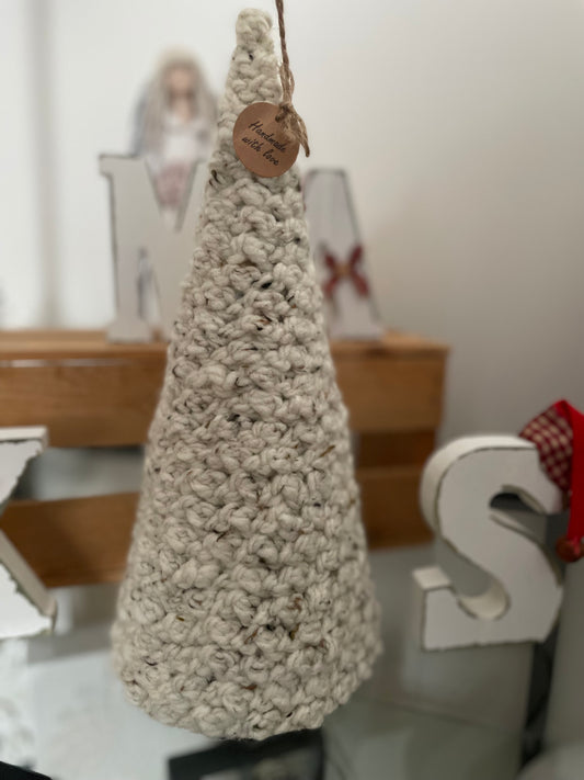 Handmade Crochet Christmas Tree – Cream Tweed (35 cm)