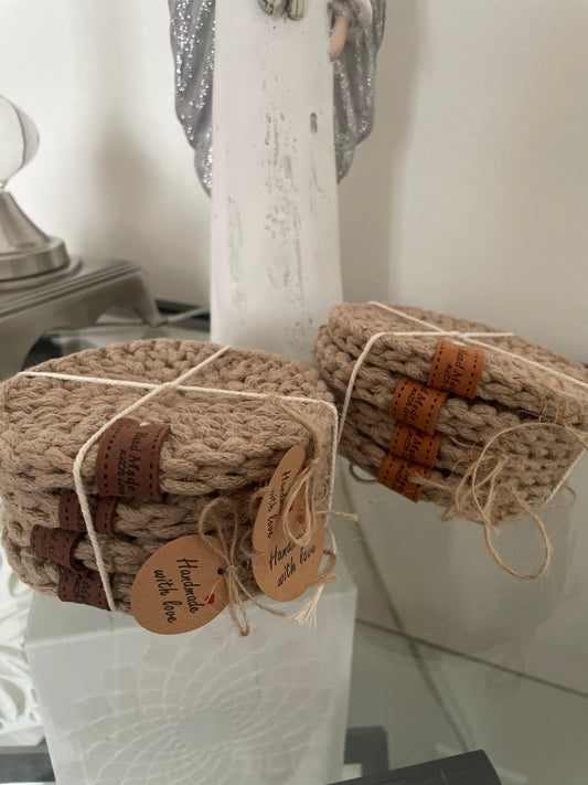 Handmade Crochet Coasters – Thin 3mm Cotton Cord (Set of 4)