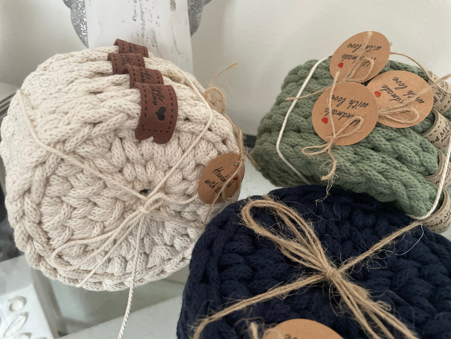 Handmade Crochet Cotton Coasters – Set of 4