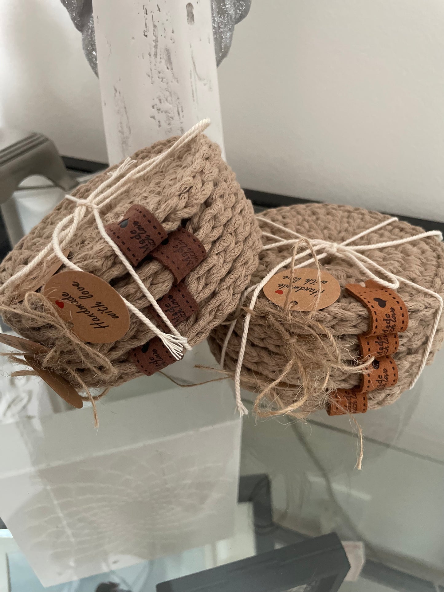 Handmade Crochet Coasters – Thin 3mm Cotton Cord (Set of 4)